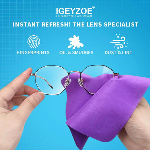 iGeyzoe 8-pack microfiber lens cleaning cloths, purple, for glasses and screens.