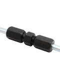 Close-up of 3/16-inch high-pressure compression union, black-oxide steel tube connector