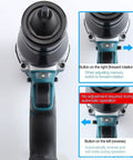 Cordless Electric Rivet Nut Gun Set With 26 Volt Battery showing buttons for forward and reverse operation with ergonomic handle.