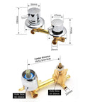 Heavy Duty Polished Brass Shower Valve Featuring Smooth Turning Four Way Water Outlet And Drip Free Performance That Kicks Rust To The Curb For Bathroom Makeovers, showing measurements and design details.