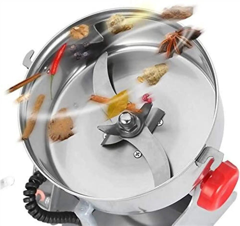 Open view of Grain Grinder For Grains Spices Herbs And Cereals High Speed Swing Type Pulverizer with blades and spices inside