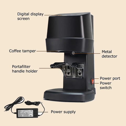 Automatic Coffee Tamper With Auto Position Sensor For Flawless Espresso Pucks Featuring Adjustable Pressure From 22 To 66 Pounds Plus Fast Depth Tweaks for efficient coffee tamping and brewing.