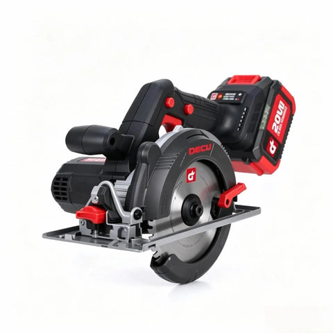 Cordless Lithium Ion Battery Circular Saw 4.0 Ah Heavy Duty Power Tool For Woodworking, features a sharp blade for easy cuts.