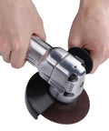 Kickass Pneumatic Angle Grinder With Hella Smooth Variable Speed Trigger And Trade Ready Build For Lightning Fast Grinding and Precision Cutting On Job Sites Or Garage Workbench Setups Daily, held in hands.
