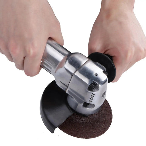 Tough As Nails Pneumatic Angle Grinder for Lightning Fast Paint Stripping with 100mm wheel held by hands.