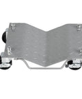 Heavy Duty Set Of 4 Auto Wheel Dollies With Six Thousand Pound Capacity Powder Coated Steel Tire Moving Cart Tough As Nails For Rolling Cars Trucks Trailers Motorcycles And Boats Silver, single dolly with thick steel platform and wheels.