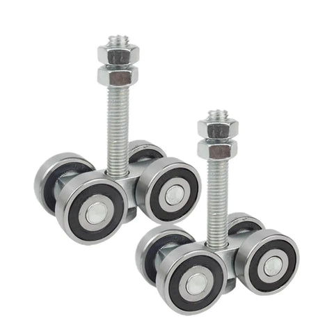 Heavy Duty Sliding Door Hanging Pulley System Built Like A Tank With Silent Gliding Nylon Rollers That Run Smooth As Butter on warehouse tracks