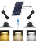 Solar Pendant Lights Outdoor Indoor 3 Color Dimmable With Remote Control, IP65 Waterproof Gazebo Lighting, 2 Pack with solar panel