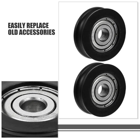 4 Pack Slick Nylon U Wheel Guide Pulley Rollers For Heavy Duty Sliding Closet Doors showing nylon rollers with metal center.