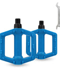 Kid Friendly 1/2 Inch Thread Universal Lightweight Non Slip Nylon Flat Pedals For Kids Bikes in blue with included wrench