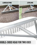 Landscape Rake With Aluminum Head And 68 Inch Handle, 24 Inch Width With 24 Tines, Ideal For Leveling Driveways and Lawns