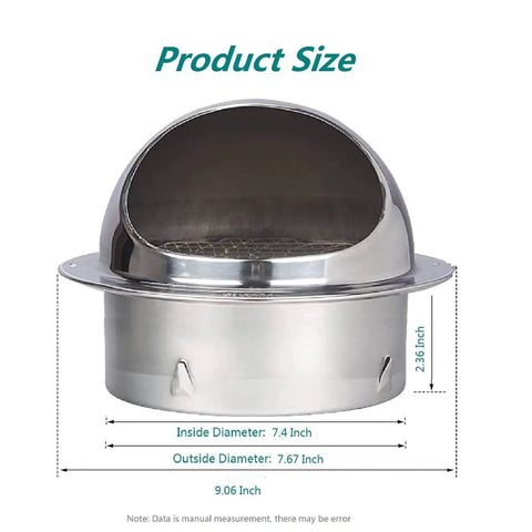 8 Inch Stainless Steel Wall Vent Cover With Round Exhaust Grille For Ventilation Outlet And Dryer Hood External Extractor