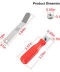 Two-piece automotive valve tappet feeler gauge set: red-handled blade and metal offset gauge, 0.004–0.014 in.