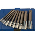 Heavy Duty 10 Piece Universal Socket Set With 1/4 3/8 And 1/2 Inch Drives featuring a compact blue case and multiple socket sizes.