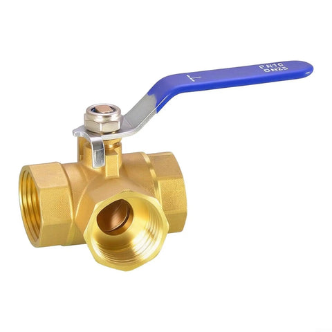 Built Tough Forged Brass Three Way Valve T Type Half Inch Bsp Thread Heavy Duty Plumbing Connector showcasing blue handle and smooth design.