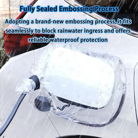 Premium EV Charger Port Cover For BMW 330e And BMW 330e Touring sealing rainwater with embossed PVC on a wet vehicle.