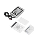 Three Mode Access Control System With Card Or PIN Or Both For External And Internal Security Rugged Metal Housing shown with accessories