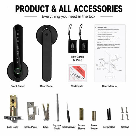 No Sweat Keyless Entry Smart Door Lock With Biometric Fingerprint Scanner And Mobile App Control For Killer Home Security components and accessories layout.