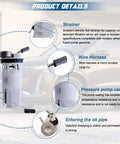 Diagram of Dodge Ram Fuel Pump Module Assembly E7093M for 1993 to 1997 Ram 1500 2500 3500 Trucks with 4 Pin Connector showing strainer and wire harness.