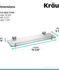 Ventus Bathroom Shelf Chrome Finish With Glass Inset Solid Brass Construction Rust Resistant dimensions illustration