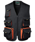 Kickass Lightweight Carpenter Work Vest For Electricians And Woodworkers Featuring Rock Solid Multi Pocket Layout With Durable Heavy Duty Construction In Classic Black, showcasing multiple deep pockets.