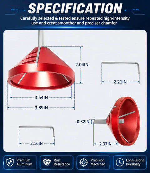 Built Tough 2 In 1 Pipe Deburring Reamer Tool For Pvc Cpvc Abs And Pe Tubing drill mounted specifications in red aluminum.