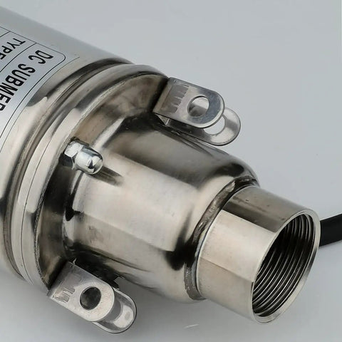 Close-up of 24V Stainless Submersible Deep Well Pump With 3 Inch Bore 260W Solar DC Power 2300 L/H Flow 173.9 Ft Head