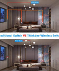 Comparison of traditional switch vs Thinkbee Wireless Light Switch And Receiver Kit No Wiring No WiFi For LED Lights