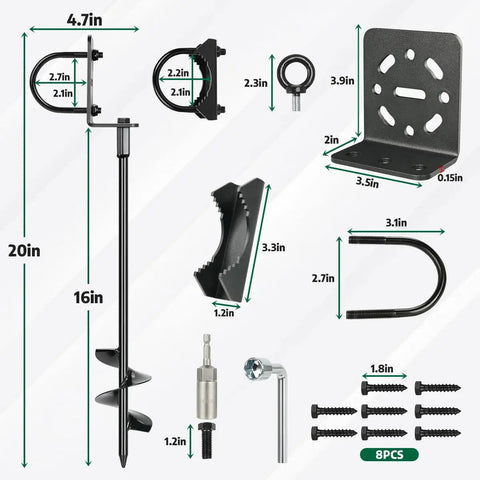 Four Pack 20 Inch Heavy Duty Ground Anchors Kit With Multi Purpose Brackets For Gazebos, Swing Sets, Fences, Carports, Sheds And Mobile Homes Earth Anchors For Secure Outdoor Installations