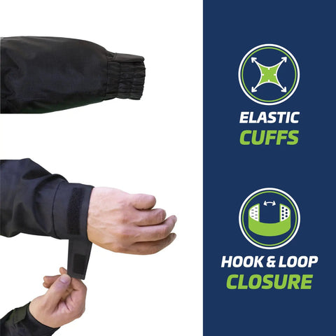Hi Vis Yellow Waterproof Safety Parka With Reflective Stripes, adjustable cuffs detail with elastic and hook & loop closure