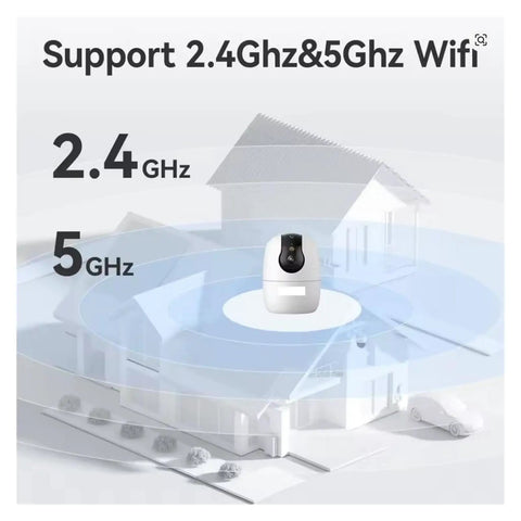 Solid Choice 5MP Indoor Security Camera WiFi Surveillance Setup featuring dual-band 2.4GHz and 5GHz WiFi connectivity.