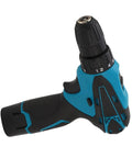 Close-up of Tough As Nails 12V Cordless Drill showing keyless chuck and dual speed settings, ideal for projects.