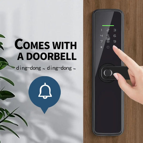 Slick Smart Fingerprint Door Lock With Built In Wifi And Tuya App Remote Control Delivers Game Changing Keyless Entry Via Electronic Digital Keypad for front door security with built-in doorbell.