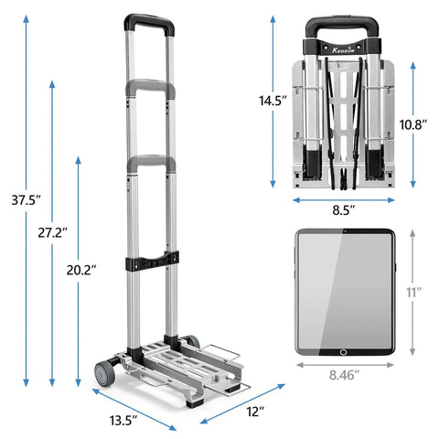 Slick Folding Luggage Cart With Wheels Lightweight Hand Truck And Portable Trolley Dolly For Airport Travel dimensions and size.