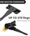 8 Inch Heavy Duty Decorative T Strap Hinge Rustproof Iron Black Gate Hinge With Screws for Storage Sheds Gates Barns; 270° swing view