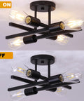 Dope Black Semi Flush Mount Ceiling Light Fixture 2 Pack Modern 4 Light Sputnik Chandelier shown on and off
