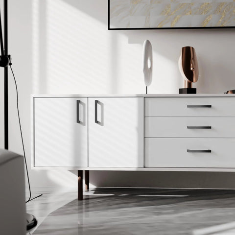 White cabinet with 10 Pack 5 Inch Matte Black Square Cabinet Handles For Kitchen Cabinets Cupboards Drawers And Dressers Durable Cabinet Hardware Pulls For Furniture Makeovers Easy To Install Modern Farmhouse And Minimalist Style.
