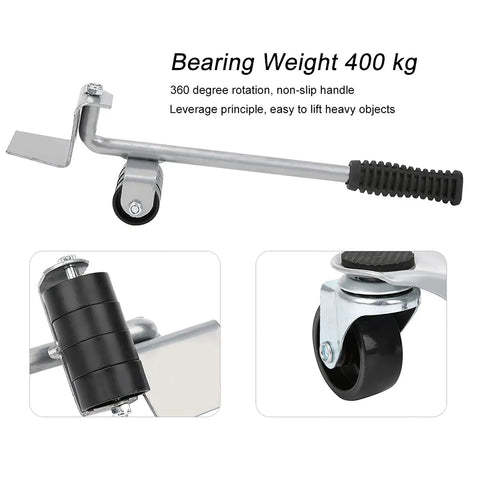 Professional Grade Heavy Duty Furniture Movers With Smooth Glide Wheels And No Sweat Appliance Rollers For Hardwood Flooring And Carpet Rock Solid 400kg Load Capacity Moving Tool Set with leverage handle and 360 degree rotation.