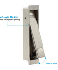 Pocket Door Pull Handle For Flush Mount Sliding Doors In Brushed Nickel Finish with fixed-axis design, shown popped out