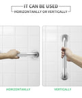 Super Duper Top Shelf Badass Stainless Steel Shower Grab Bars 2 Pack 16 Inch shown used horizontally and vertically for safety.