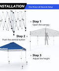 Installation steps for 10 By 10 Pop Up Canopy Tent With Sand Weight Bag Freestanding Sun Shelter; setup and height adjustment