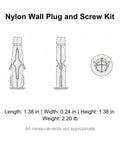 Heavy Duty Nylon Wall Plug And Screw Kit for Drywall, Hollow Brick and Foam Block Mounting diagram with measurements