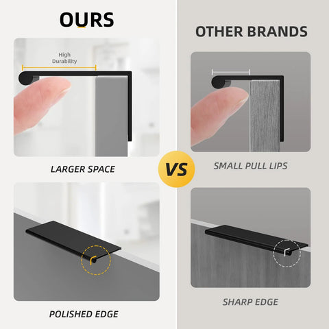 Comparison of 20 Pack Black Cabinet Pulls 3 Inch Edge Finger Pull Aluminum Alloy Hardware vs other brands, highlighting edge differences.