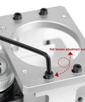Detail of Built Different Hollow Rotary Actuator showing belt tension adjustment screw on aluminum platform for 86 stepper motor.