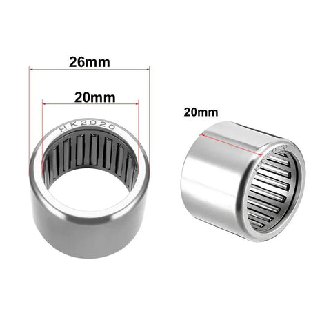 Heavy Duty Slick Operation Drawn Cup Needle Roller Bearing Open End 20mm Bore 26mm OD 20mm Width shown from multiple angles.
