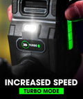 Built Different 24V Brushless Cordless Drill Driver Kit With Two 2.0Ah Stacked Lithium Batteries And Quick Charge Pack, showcasing turbo mode button.