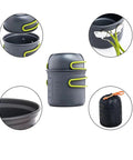 All In One Outdoor Camp Cookware Set With Pot And Tableware For Hiking Picnics Travel And Camping Lightweight Compact Durable Green Dishes Kit