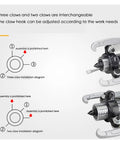 Installation diagrams of the Heavy Duty Split Hydraulic Puller Set Featuring Two And Three Claw Jaws for machinery repairs.