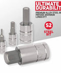 Pro Grade Boss Level Socket Set With Allen Wrenches And Torx Bits S2 Steel Bits showcasing durability and precision.