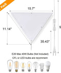 Triangle Corner Light With Switch, Plug In Ceiling Lamp For Dark Corners, White Acrylic, 2 Pack, dimensions and bulb options shown
